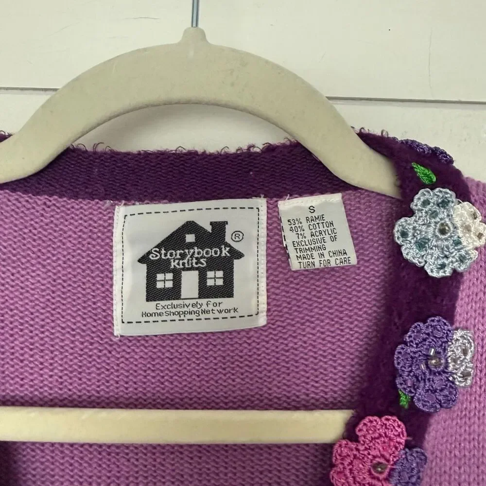 Storybook Knits Women’s Small Purple Enbroidered Cardigan Sweater - Picture 4 of 6